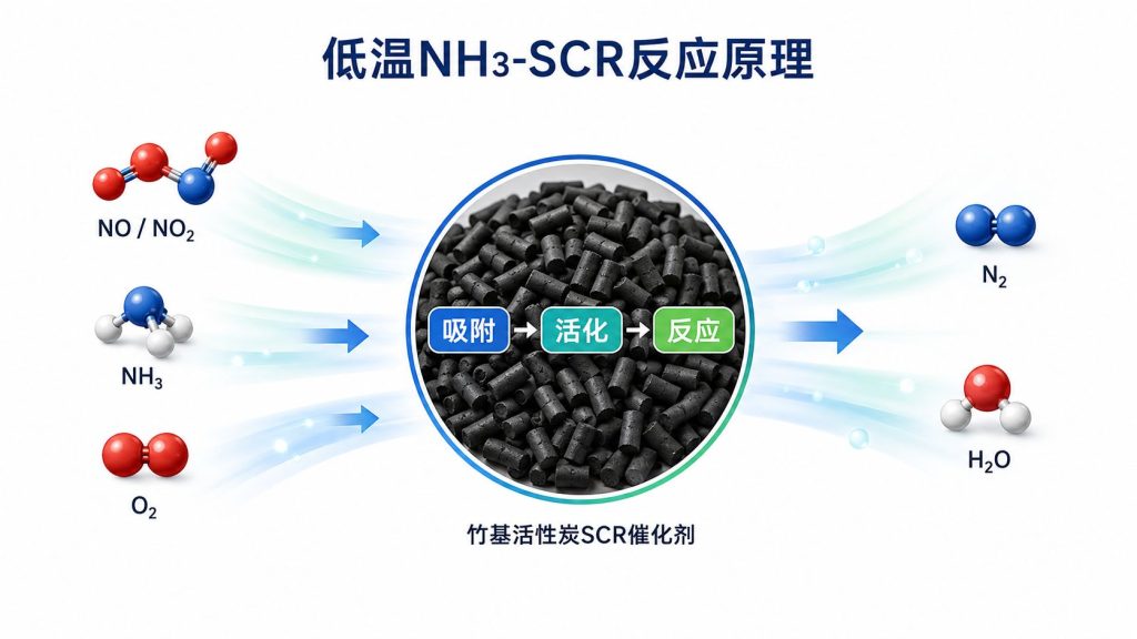 低温SCR脱硝催化剂NH3-SCR反应原理示意图