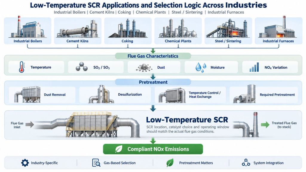 Low-temperature SCR selection for industrial boilers, cement kilns, coke ovens, steel sintering, chemical plants and industrial furnaces