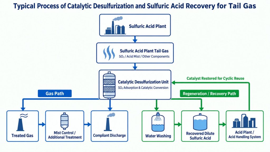 Sulfuric acid plant tail gas desulfurization and sulfuric acid recovery process flow