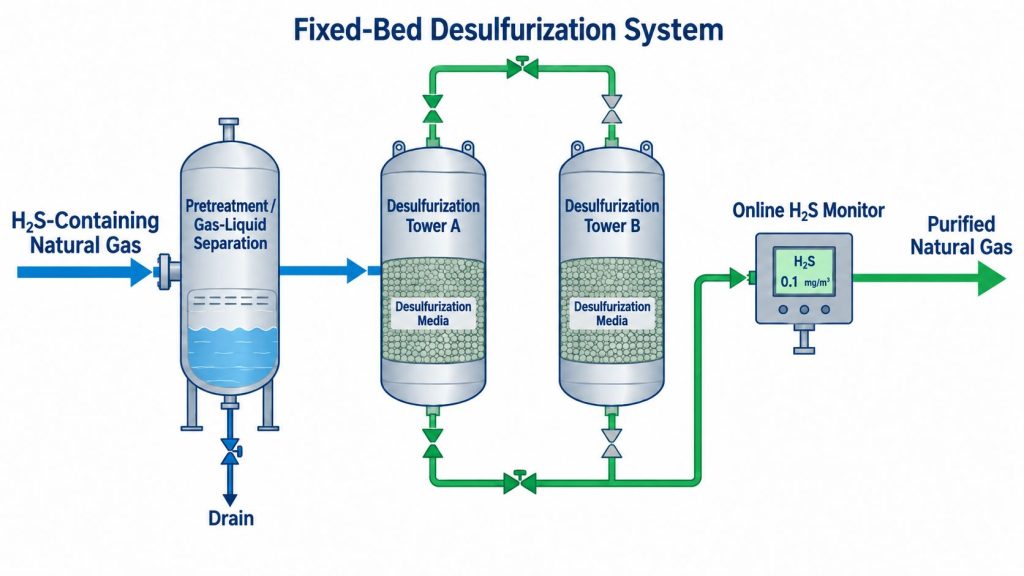 Typical fixed-bed H2S removal process for natural gas