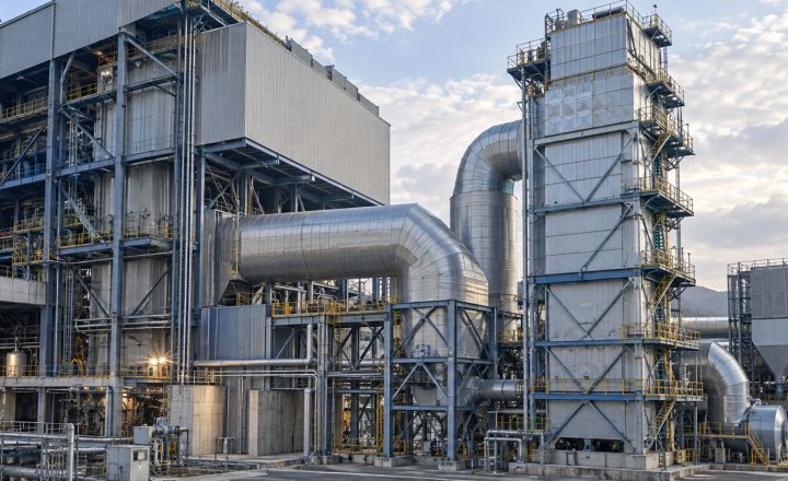 Industrial boiler SCR system showing flue gas ducts, SCR reactor and emission control equipment
