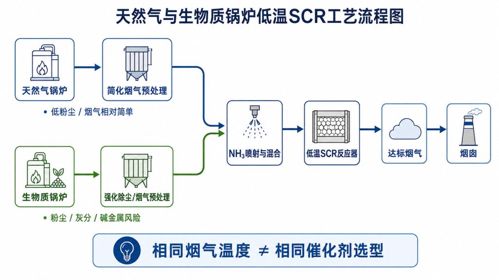 天然气锅炉与生物质锅炉低温SCR脱硝工艺流程图