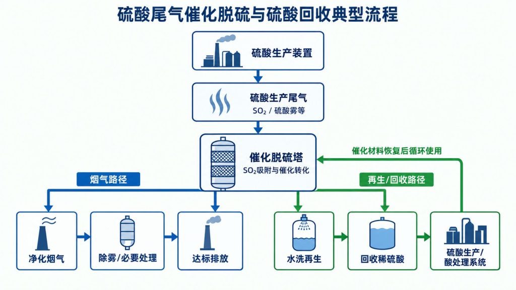 硫酸尾气催化脱硫与硫酸回收典型工艺流程图