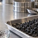 工业材料实验室中的颗粒活性炭样品与筛分设备，用于说明颗粒活性炭硬度和耐磨性评价